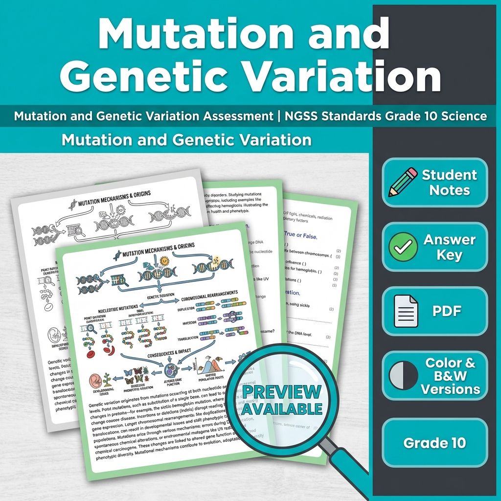 Grade 10 Science | DNA, Mendelian Patterns & Mutation NGSS Assessment — included worksheet 3
