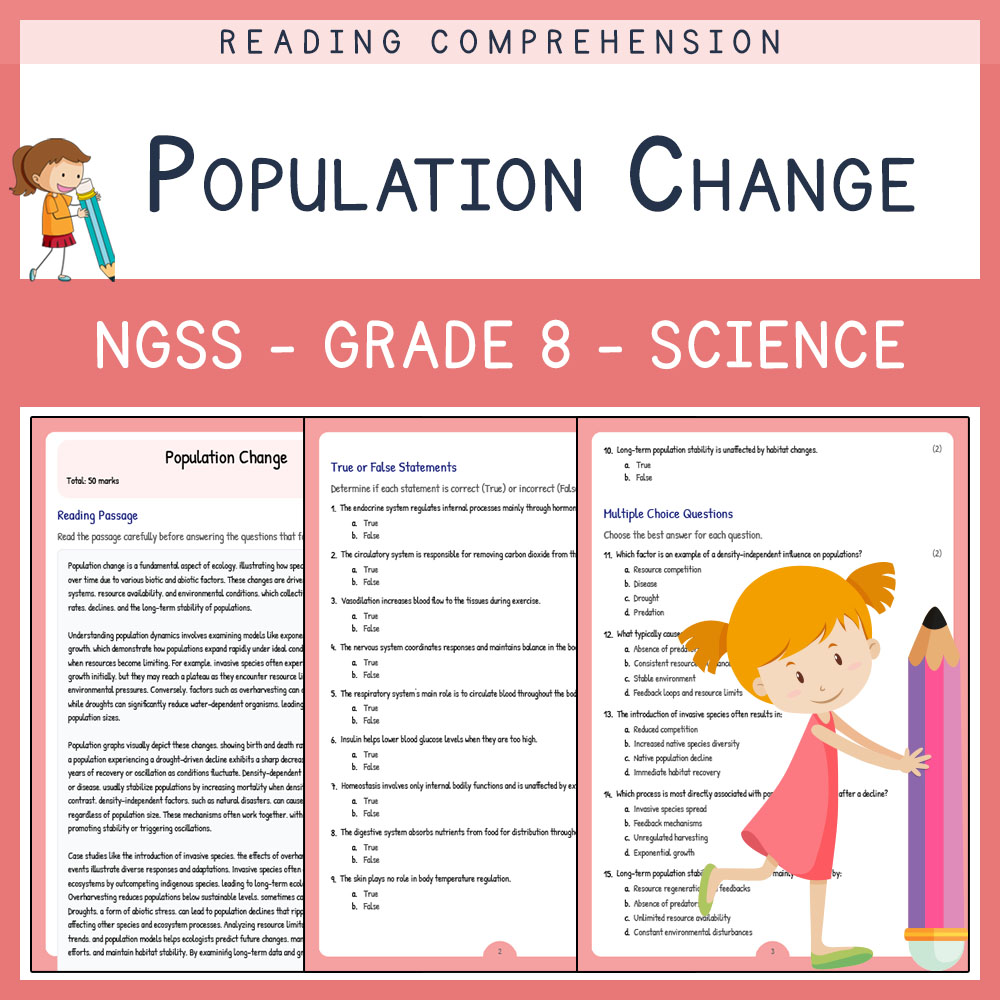 Grade 8 Science worksheet worksheet — Grade 8 Science | Population Dynamics & Environmental Effects Worksheet (PDF) — page 1