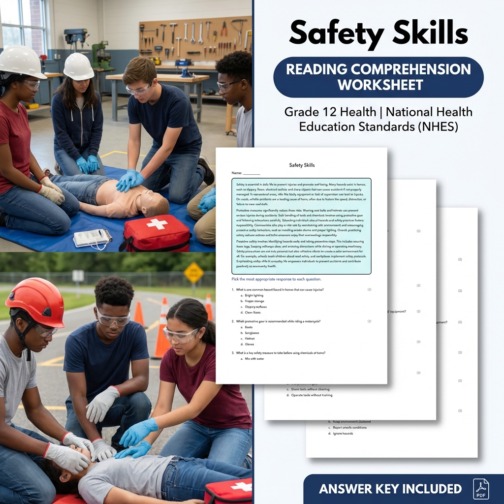 Health Safety Skills Worksheet | NHES-Aligned Grade 12 Health Assessment