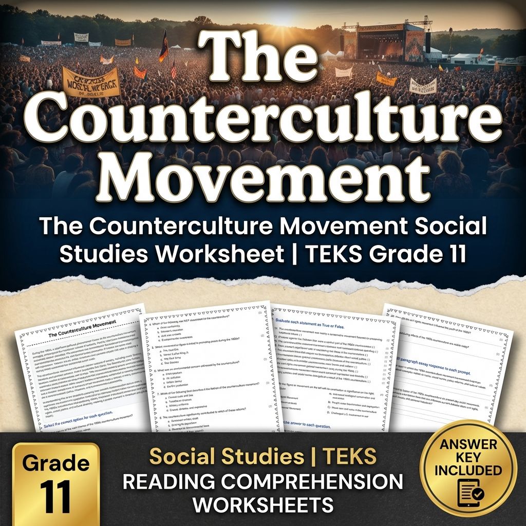 The Counterculture Movement Social Studies Worksheet | TEKS Grade 11
