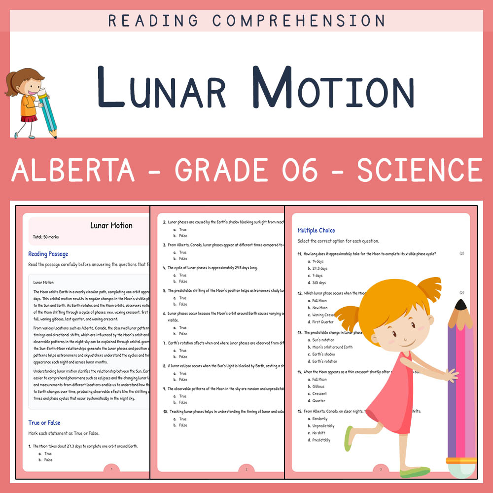 Grade 6 Science worksheet elena worksheet — Grade 6 Science Worksheet | Lunar Motion | Alberta Standards — page 1