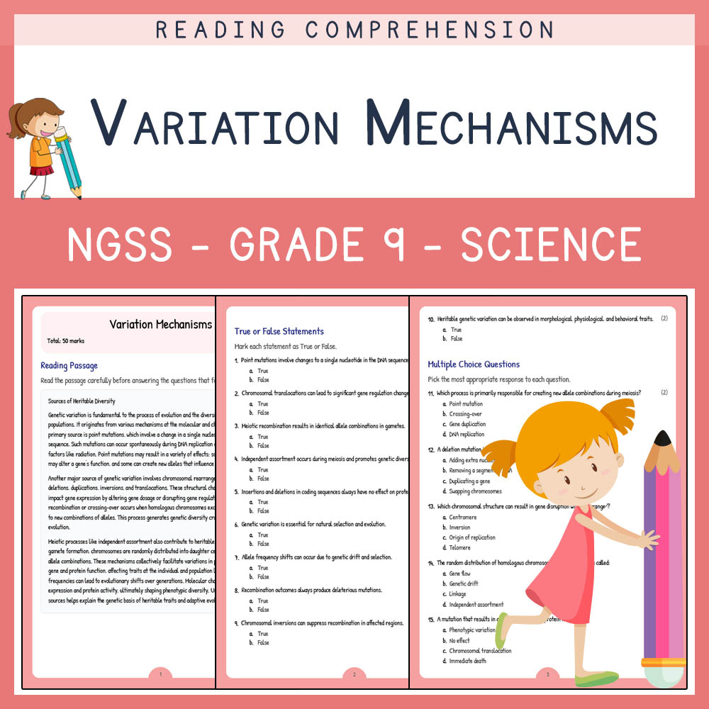 Grade 9 Science worksheet worksheet — Grade 9 Science | Variation Mechanisms Worksheet & Answer Key (NGSS Aligned) — page 1