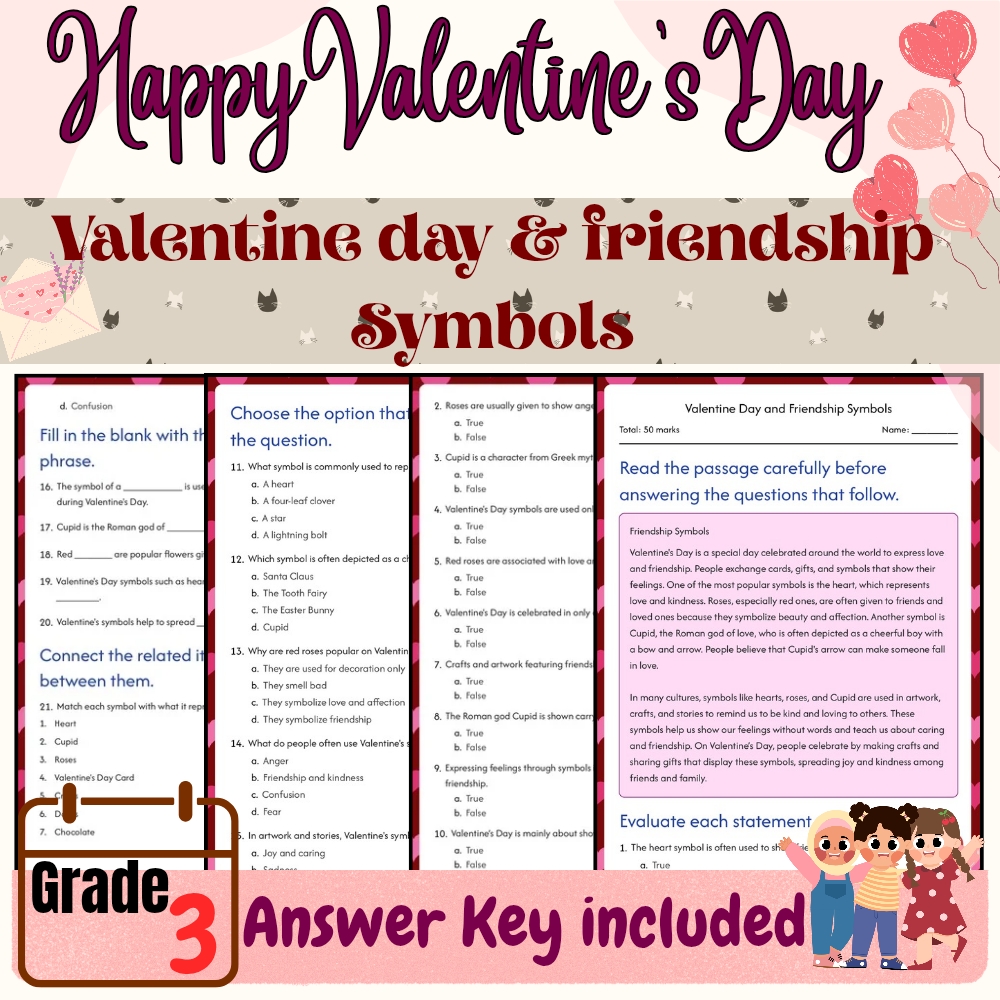 Grade 3 Seasonal Valentine’s Day Worksheets Bundle (PDF + Answer Key) — included worksheet 3