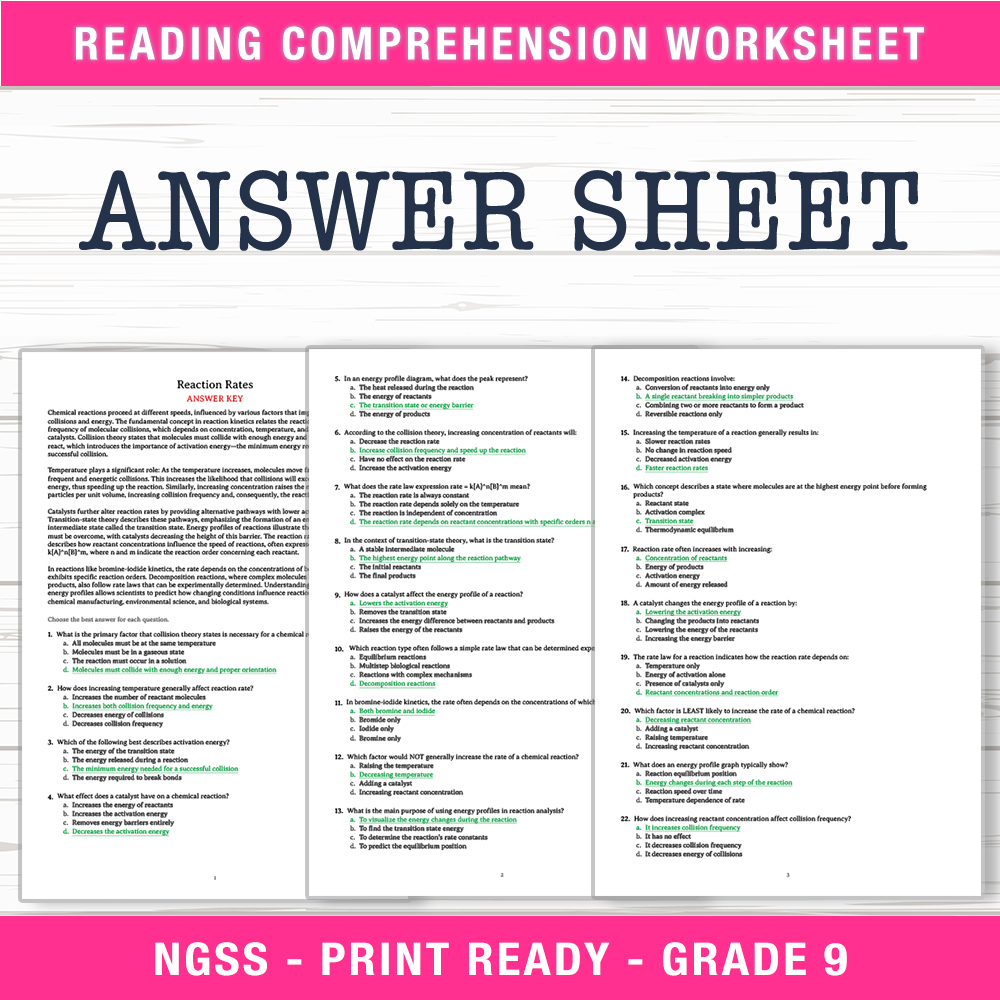 Grade 9 Science worksheet worksheet — Grade 9 Science – Reaction Rates Worksheet (PDF + Answer Key) — page 2