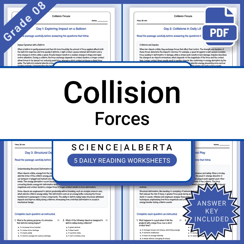 Grade 8 Science – Collision Forces Daily Reading Worksheet + Answer Key