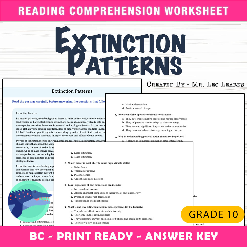 Grade 10 Science worksheet mcq paper worksheet — Grade 10 Science — Extinction Patterns Worksheet for Mastery — page 1