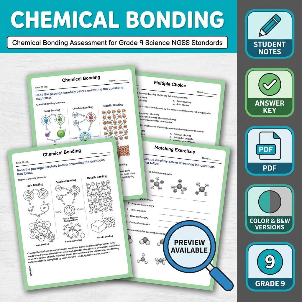 Chemical Bonding Assessment for Grade 9 Science NGSS Standards