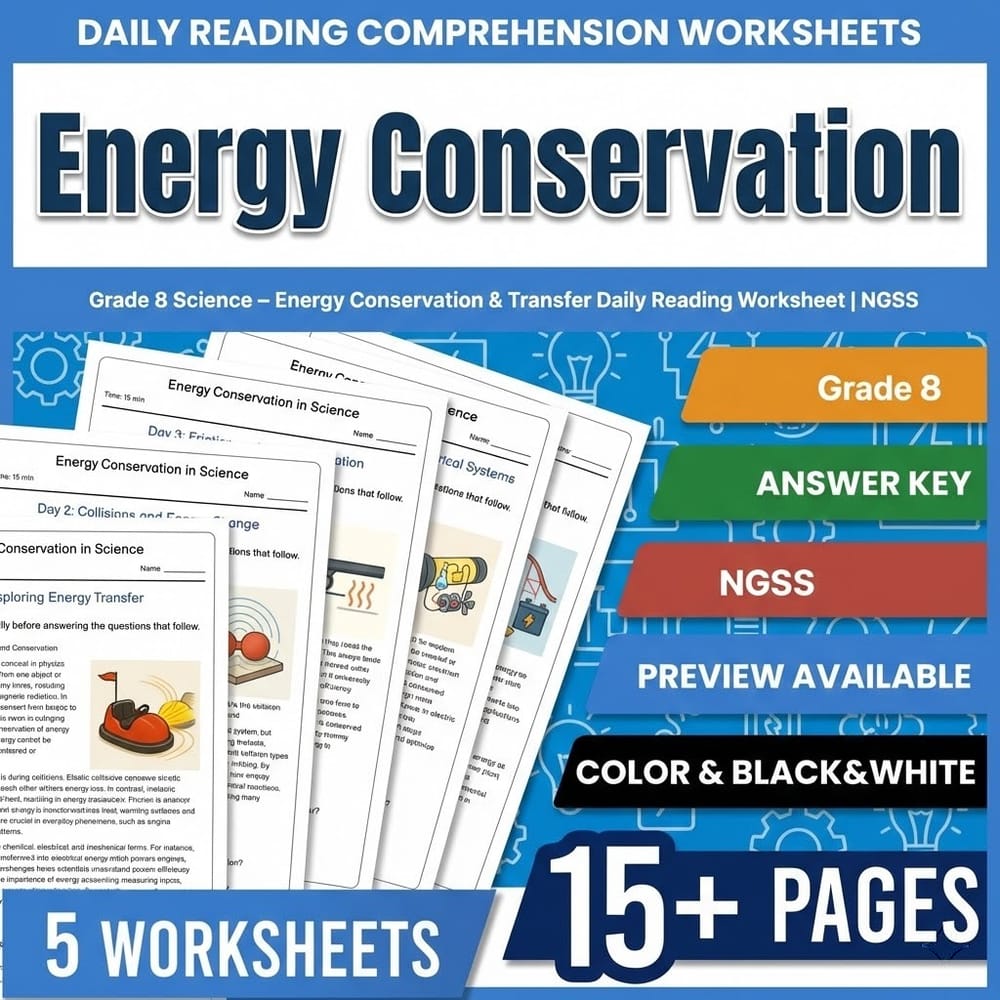 Grade 8 Science – Energy Conservation & Transfer Daily Reading Worksheet | NGSS