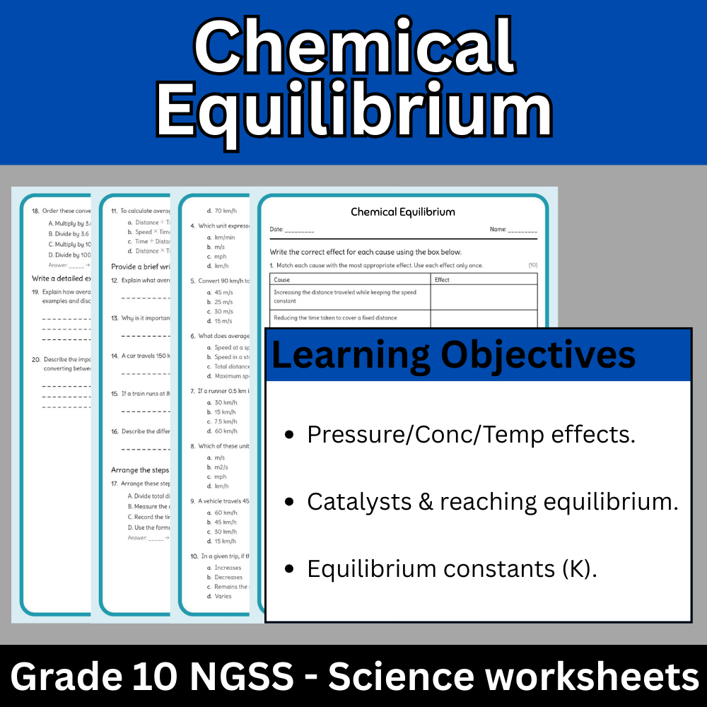 Grade 10 Science | Chemical Equilibrium Worksheet (Answer Key) – NGSS Standards