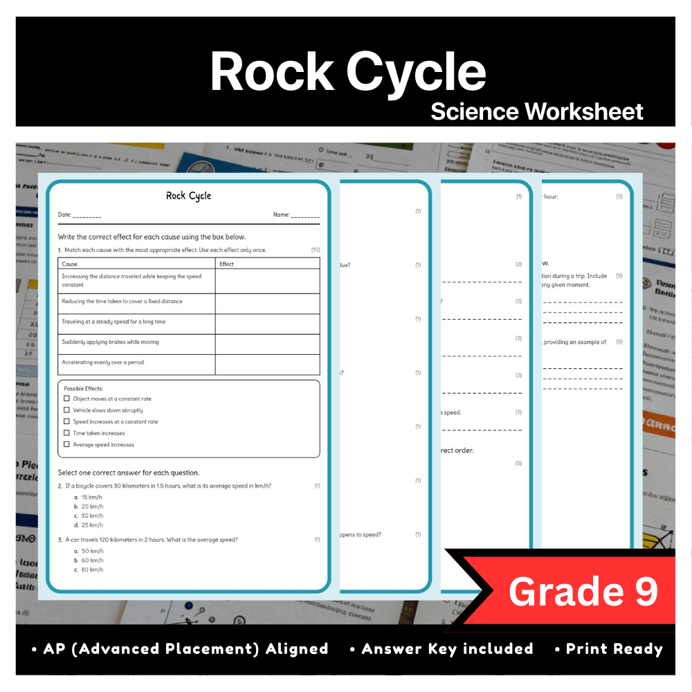 Grade 9 Science | Rock Cycle Worksheet (AP Standards) – Science 1 (PDF)