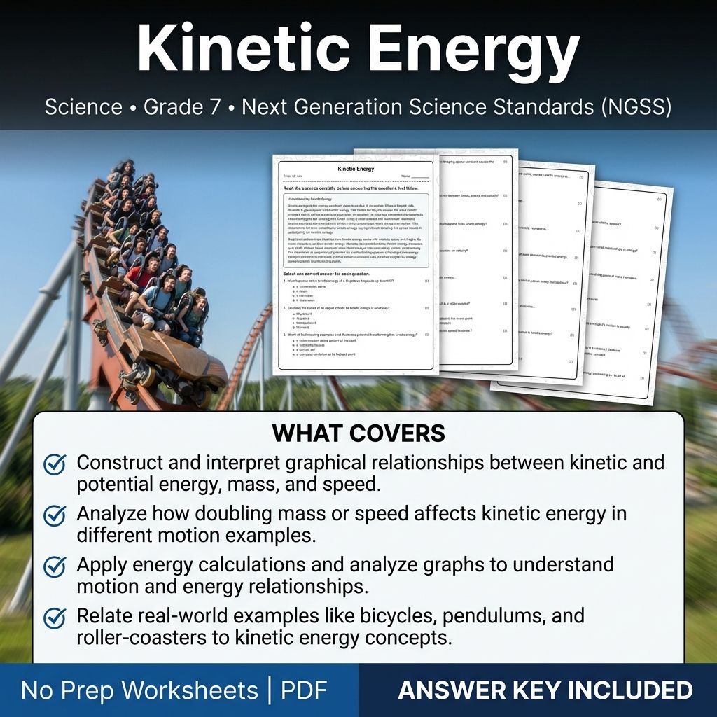 Grade 7 Science worksheet — 7th Grade Science | Kinetic Energy Worksheet & Answer Key (Printable PDF)