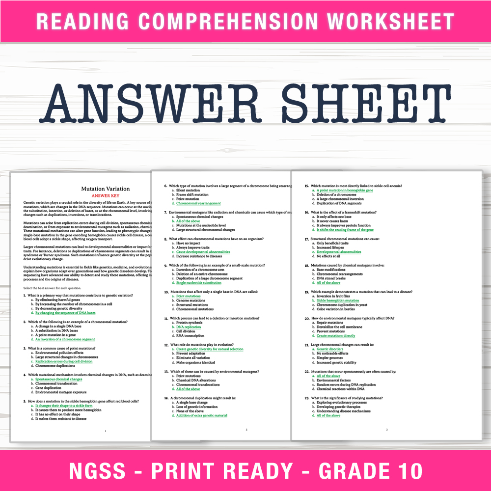 Grade 10 Science worksheet worksheet — Grade 10 Science | Mutation Variation Worksheet (PDF + Answer Key) — page 2