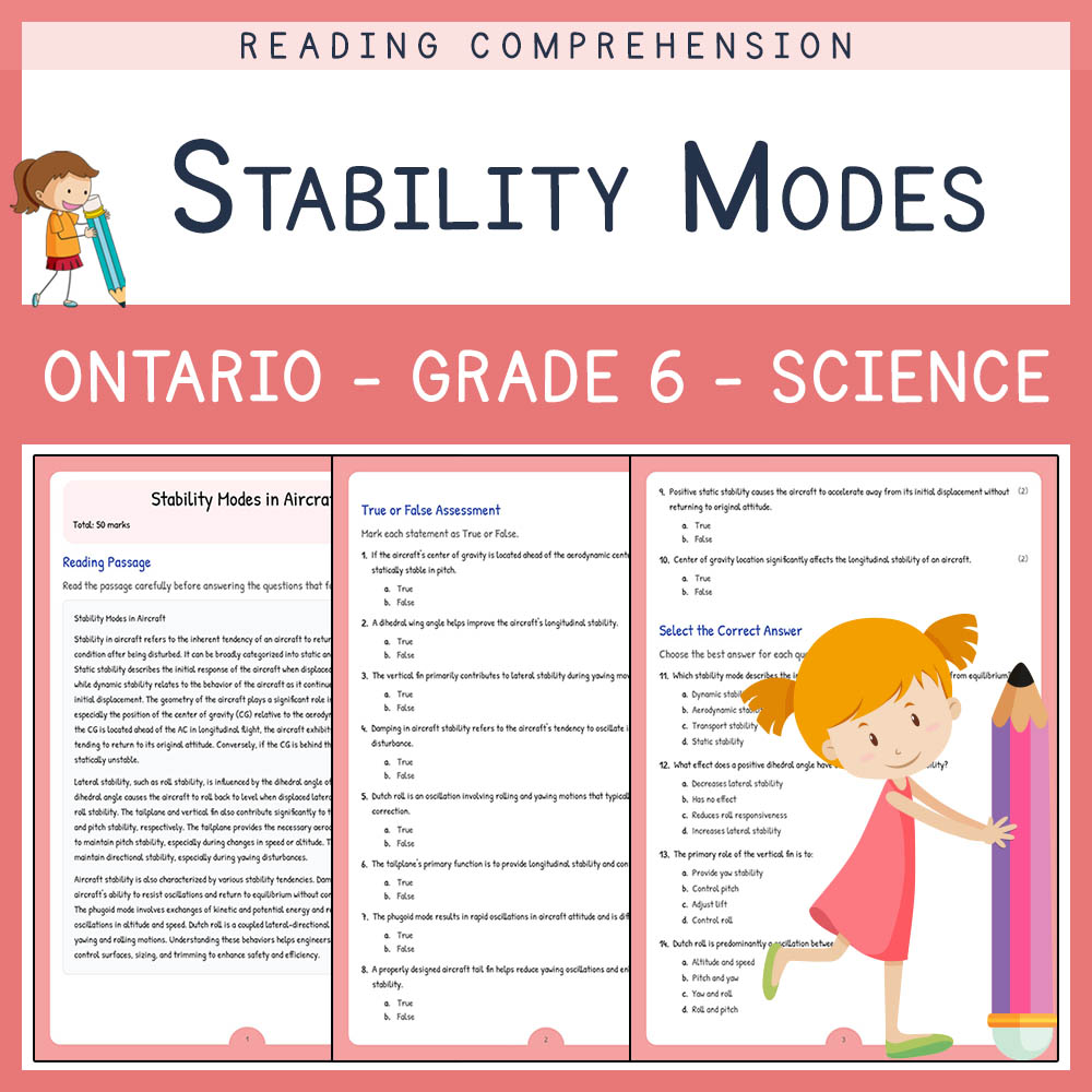 Grade 6 Science worksheet worksheet — Grade 6 Science | Aircraft Stability Modes Worksheet & Answer Key (PDF) — page 1