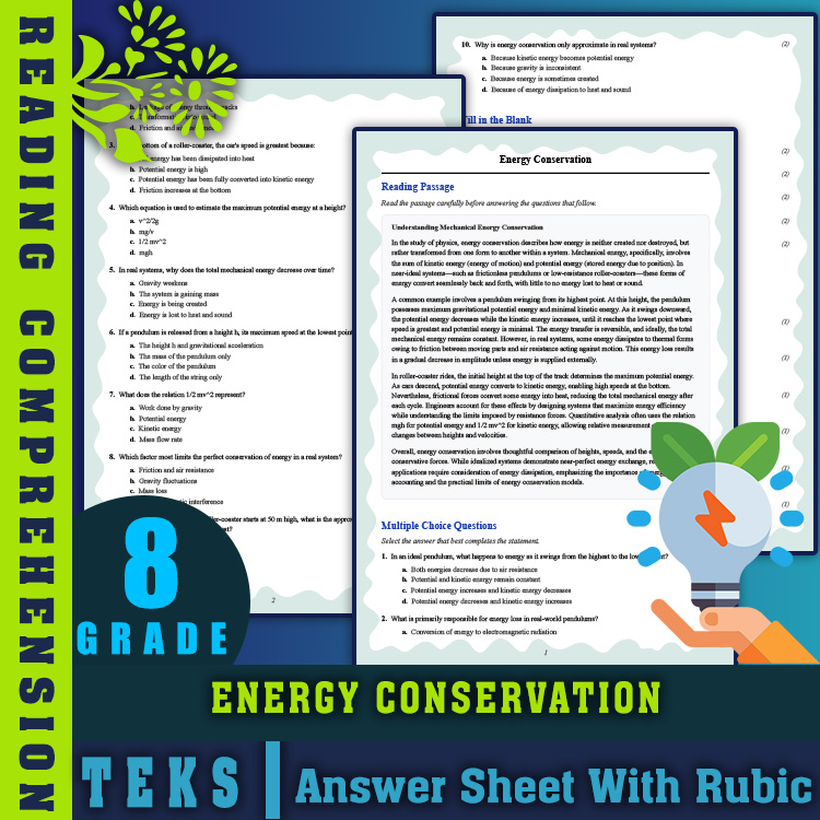 Grade 8 Science reading worksheets worksheet — Grade 8 Science | Energy Conservation Reading Worksheet with Answer Key (PD…