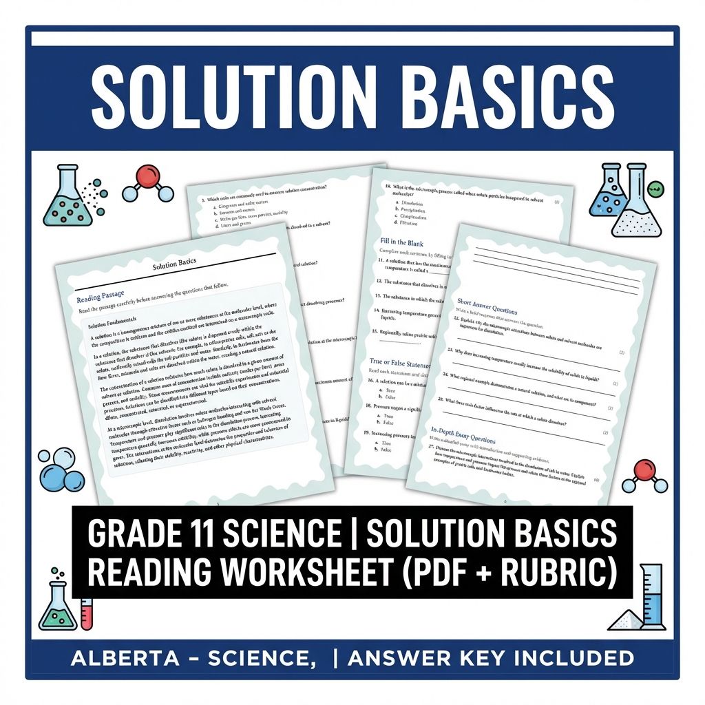 Grade 11 Science reading worksheets — Grade 11 Science | Solution Basics Reading Worksheet (PDF + Rubric)