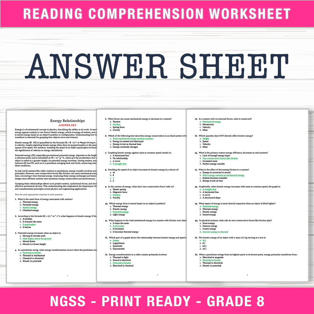 Grade 8 Science worksheet worksheet — Grade 8 Science – Energy Relationships Worksheet (PDF + Answer Key) — page 2