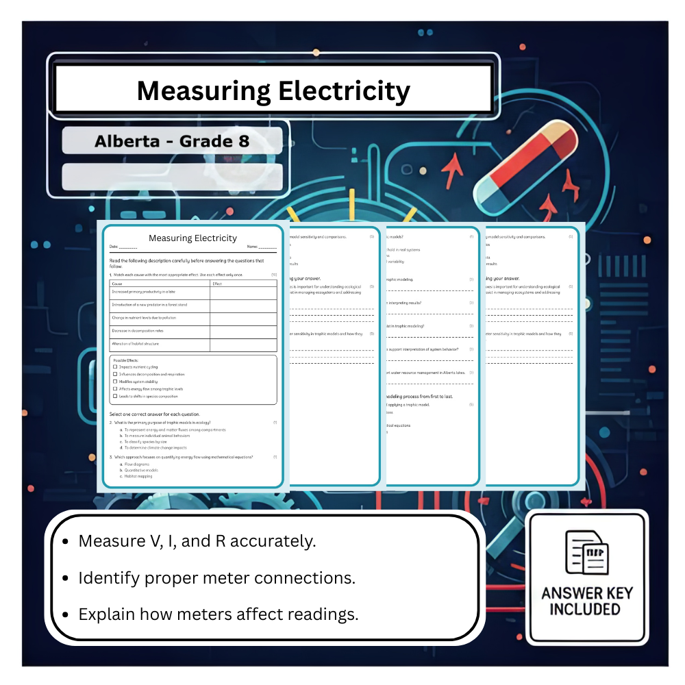 Grade 8 Science science 1 worksheet — Grade 8 Science – Measuring Electricity Worksheet (PDF) | Alberta Standard