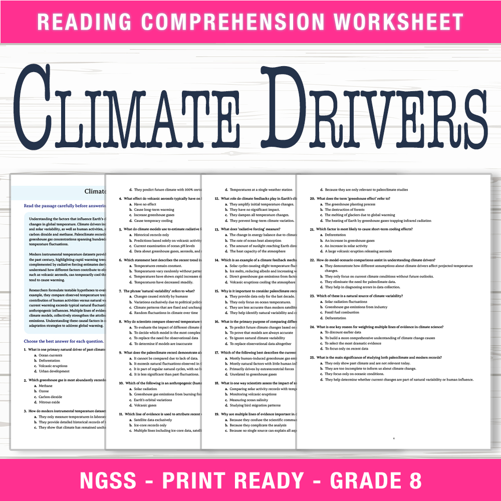 Grade 8 Science worksheet worksheet — Grade 8 Science | Climate Drivers Worksheet (PDF + Answer Key) — page 1