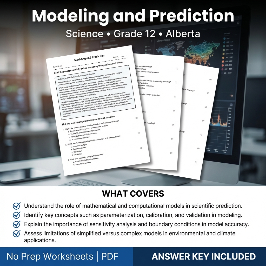 Modeling and Prediction Worksheet | Science Grade 12 | Alberta Standards