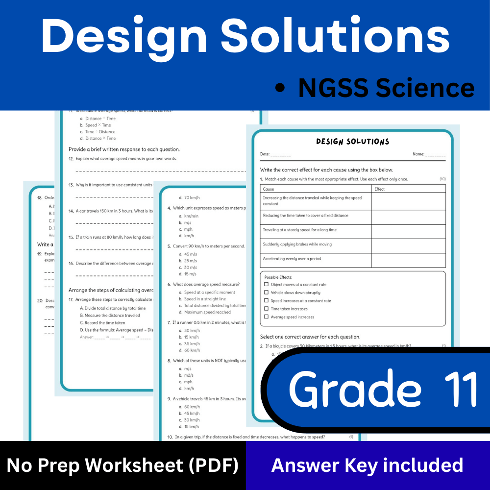 Grade 11 Science | Design Solutions Worksheet (NGSS Aligned, PDF)