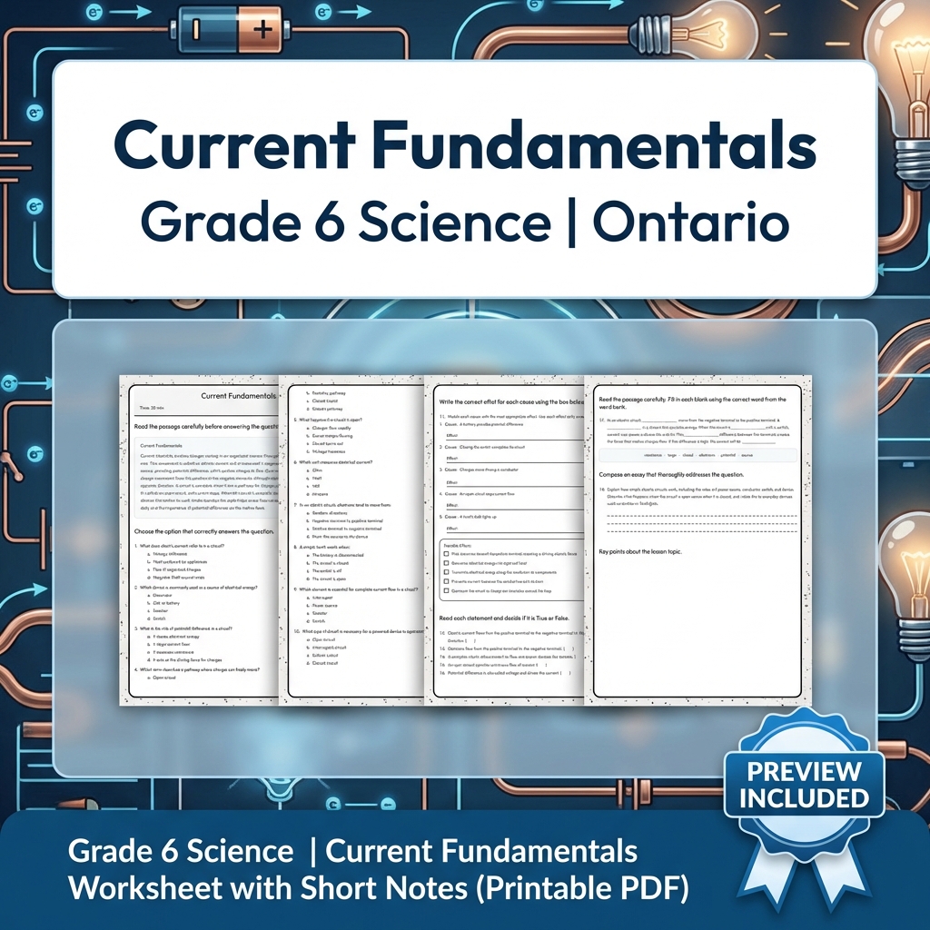 Grade 6 Science Lesson Group on Energy, Circuits & Properties  — included worksheet 10