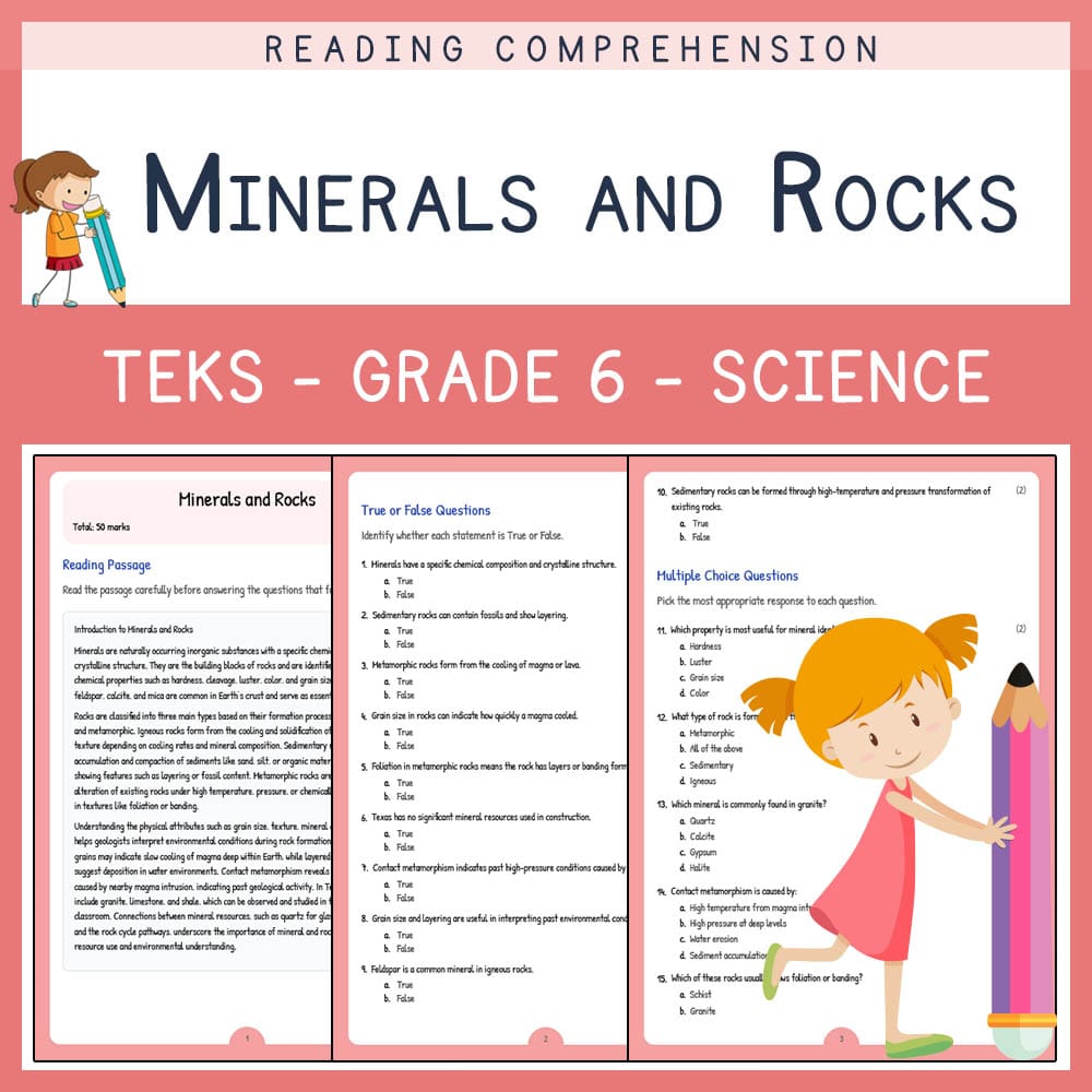 Grade 6 Science worksheet elena worksheet — Grade 6 Science | Minerals and Rocks Worksheet | TEKS-Aligned — page 1