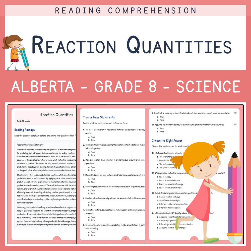 Grade 8 Science worksheet elena worksheet — Grade 8 Science | Reaction Quantities Worksheet | Alberta Standard — page 1