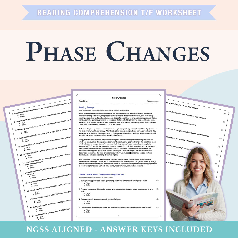 Science reading comprehensions true or false worksheet worksheet — 7th Grade Science | Phase Changes Worksheet (PDF +Answe…