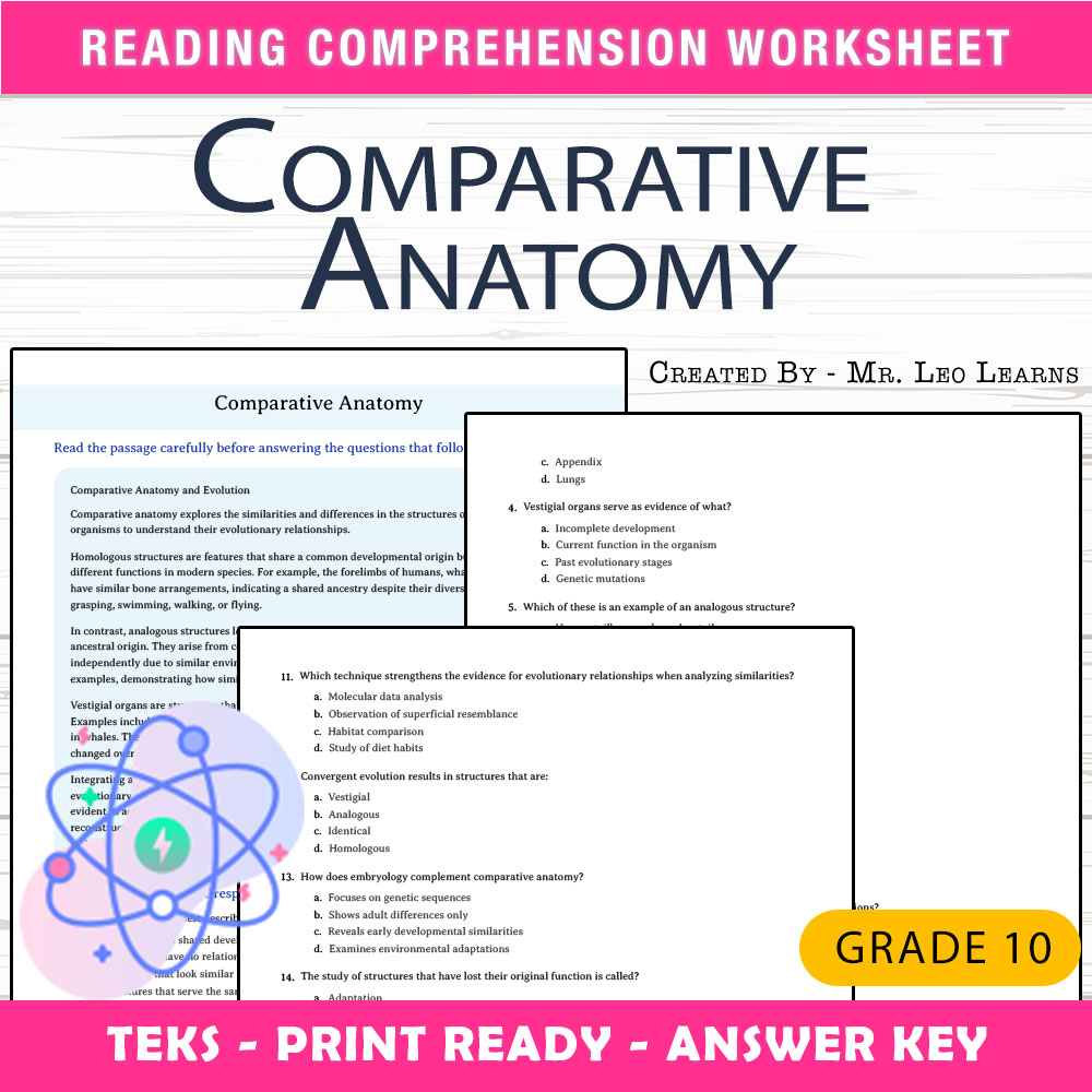 Grade 10 Science worksheet worksheet — Grade 10 Science | Comparative Anatomy Worksheet for Mastery | PDF + Answer Key — p…