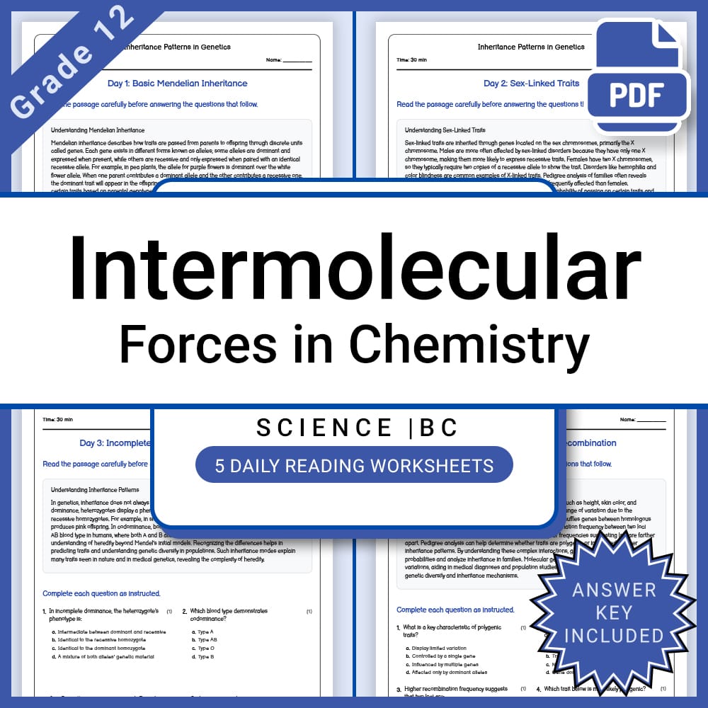 Grade 12 Science Lesson Bundle BC Framework | Daily Reading Worksheets — included worksheet 11