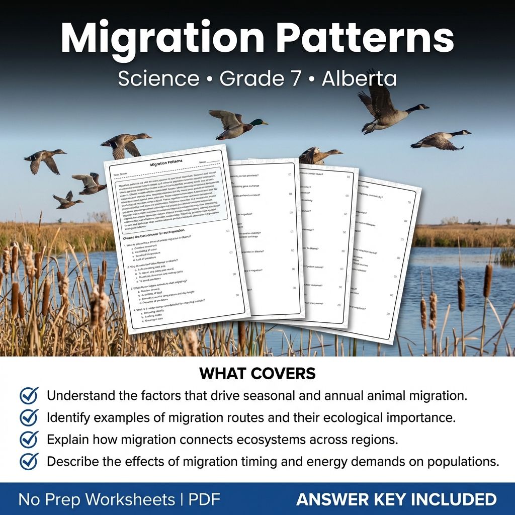 Migration Patterns Worksheet for Grade 7 Science | Alberta Standards
