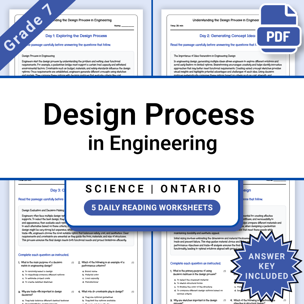 Grade 7 Science Lesson Bundle: Engineering & Structural Materials Ontario — included worksheet 8