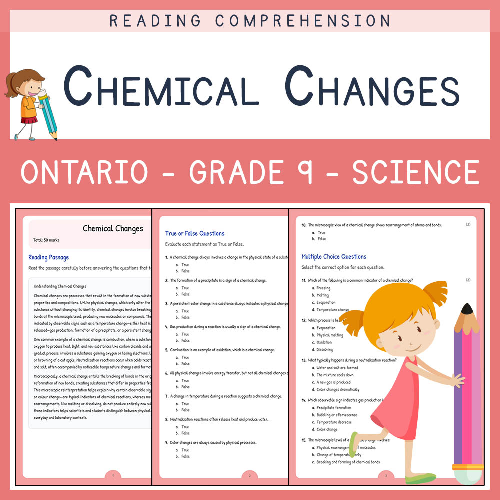 Grade 9 Science worksheet elena worksheet — Grade 9 Science | Chemical Changes Worksheet Elena | Ontario Assessment — page 1