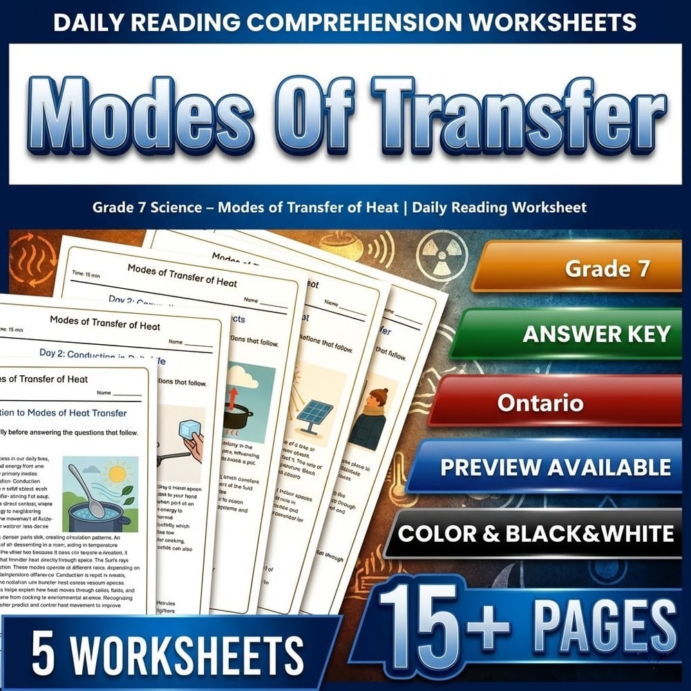 Thermal Energy Grade 7 Science Daily Reading Worksheets Bundle | Ontario — included worksheet 6