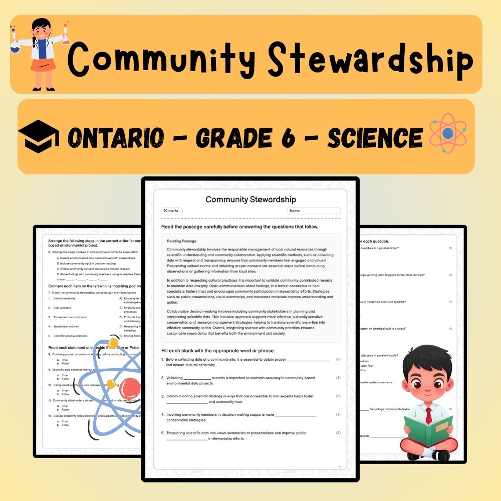 Grade 6 Science worksheet worksheet — 6th Grade Science | Community Stewardship Worksheet (PDF ) — page 1