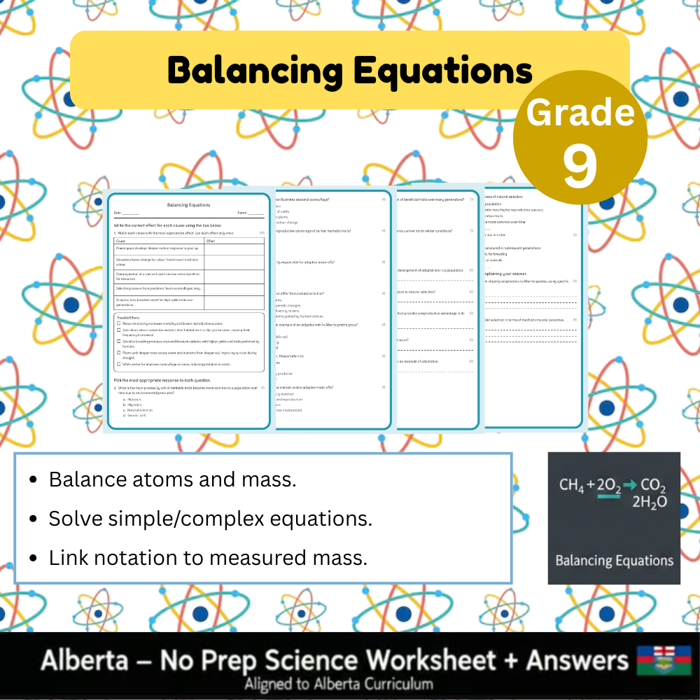 Grade 9 Science Worksheet Bundle | Genetics, Chemistry & Physics Concepts — included worksheet 35