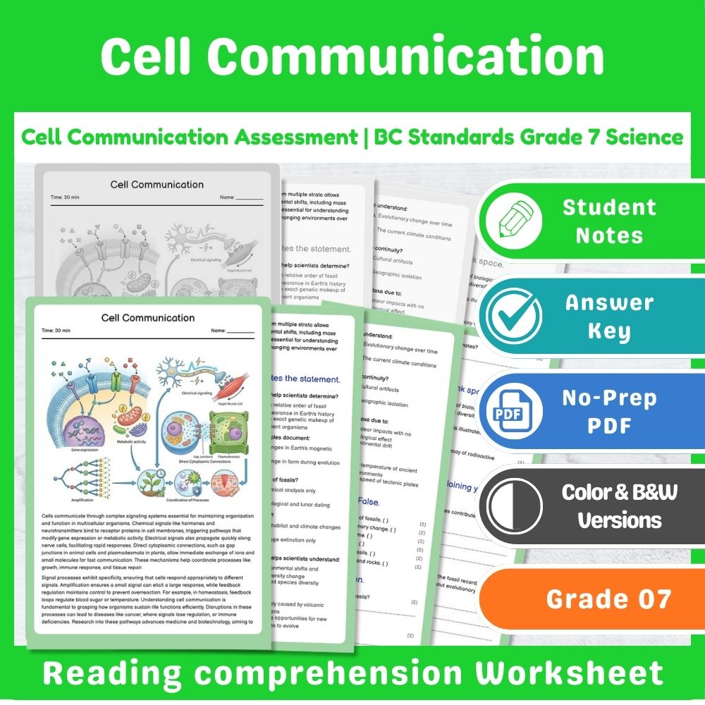 Grade 7 Science | Cell Functions & Organization Assessment – Standards-Aligned — included worksheet 11