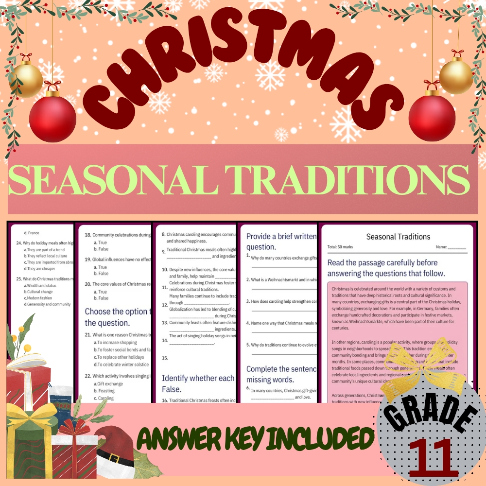 Grade 11 Seasonal Cultural & Traditions Unit Bundle(Worksheet Pack +Answer Keys) — included worksheet 4