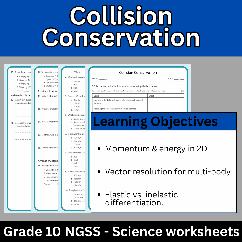 Grade 10 Science | Collision Conservation Worksheet (Answer Key) – NGSS Aligned