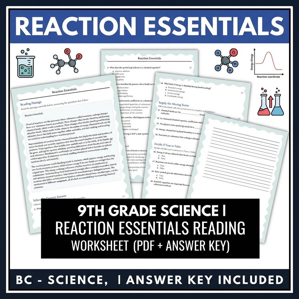 9th Grade Science | Reaction Essentials Reading Worksheet (PDF + Answer Key)