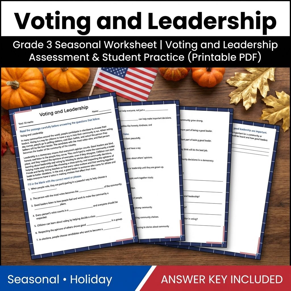Grade 3 Seasonal Voting and Leadership Worksheet | (Printable PDF)