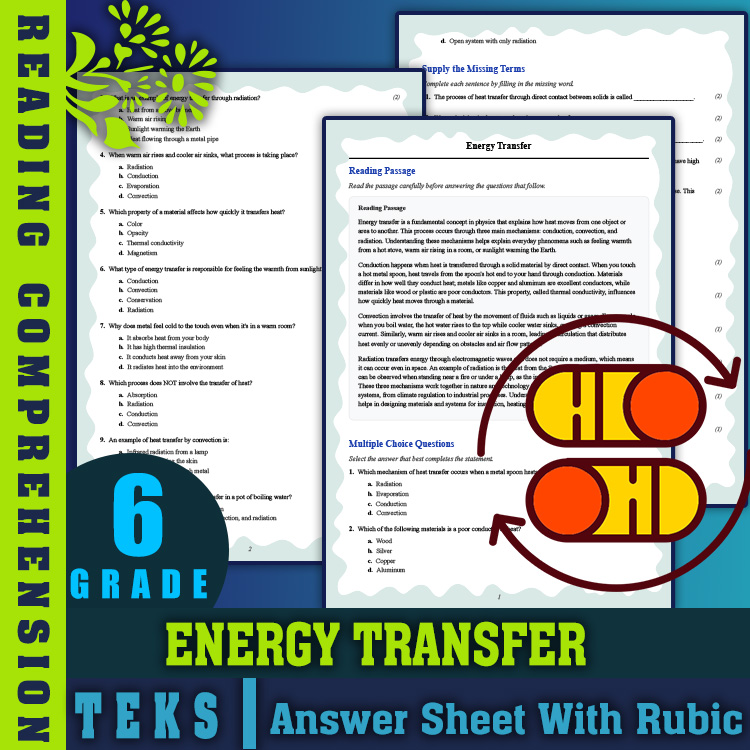 Grade 6 Science reading worksheets worksheet — Grade 6 Science | Energy Transfer Reading Worksheet & Answer Key (PDF) — pa…