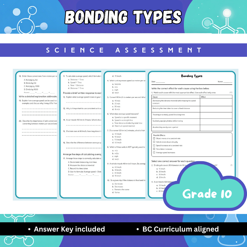 Grade 10 Science | Bonding Types Worksheet (Worksheet + Answer Key) BC Standard