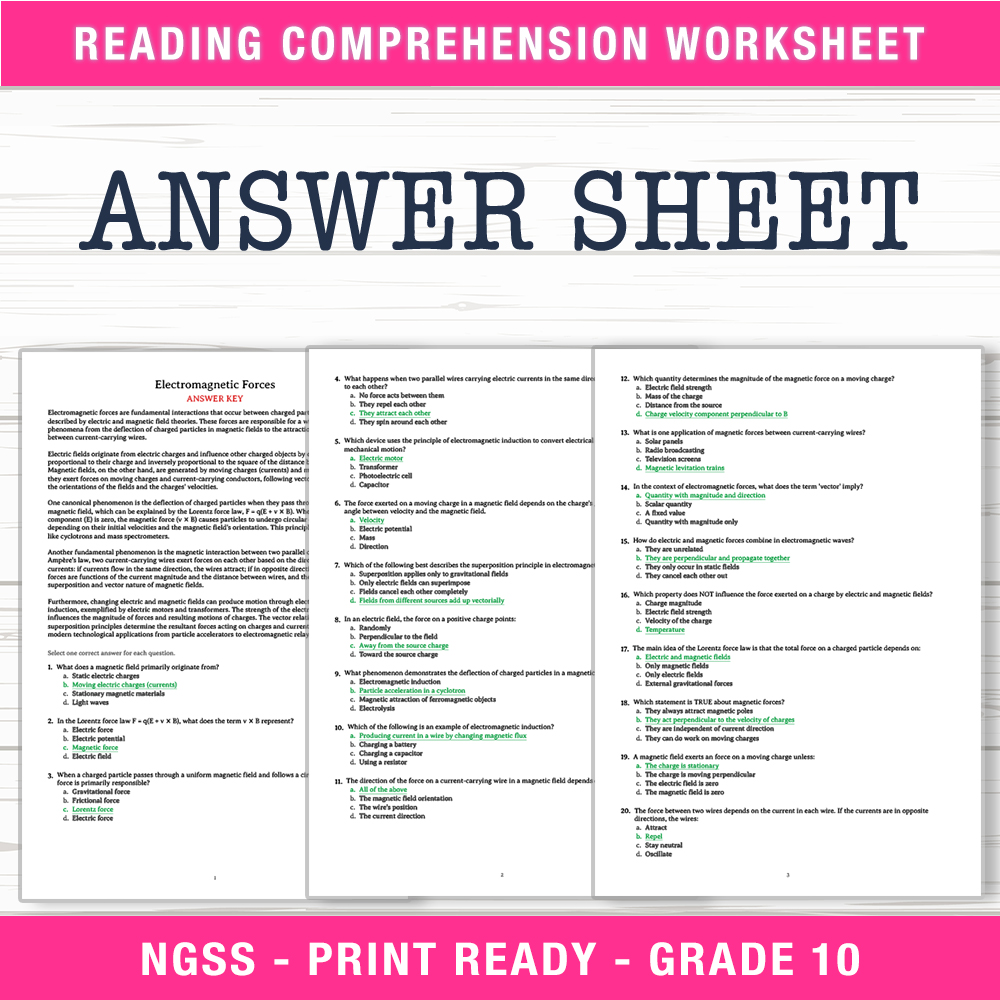 Grade 10 Science worksheet worksheet — Grade 10 Science – Electromagnetic Forces Worksheet (PDF + Answer Key) — page 2