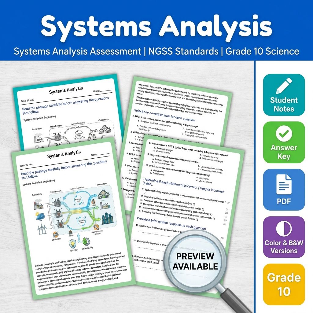 Systems Analysis Assessment | NGSS Standards | Grade 10 Science