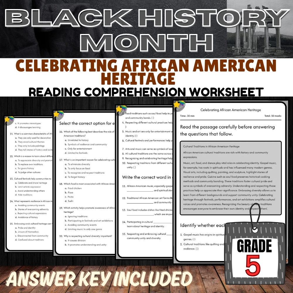 Grade 5 Black History Month Unit Bundle | Celebrating Heritage & Achievements — included worksheet 3