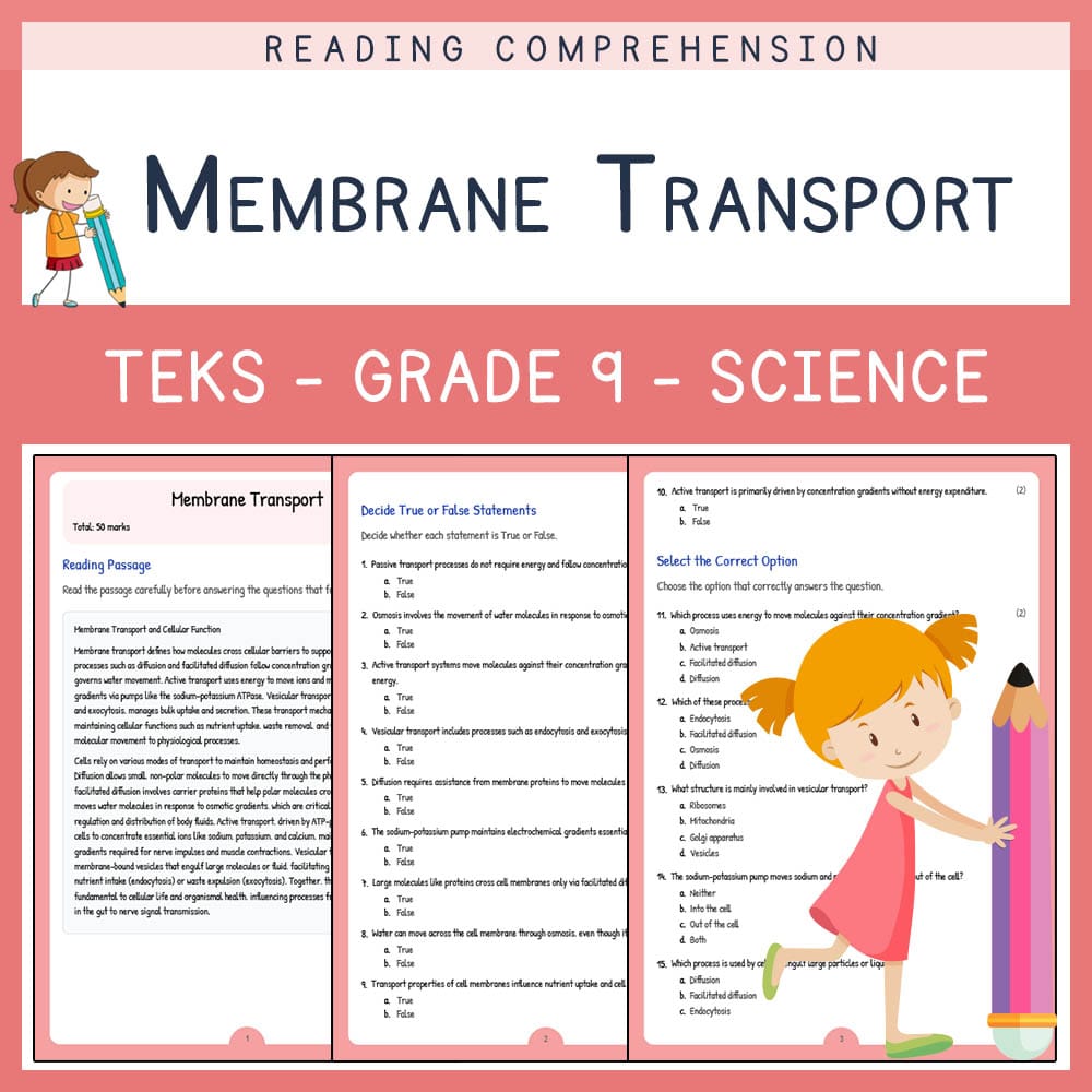 Grade 9 Science worksheet elena worksheet — Grade 9 Science | Membrane Transport Worksheet | TEKS Aligned — page 1