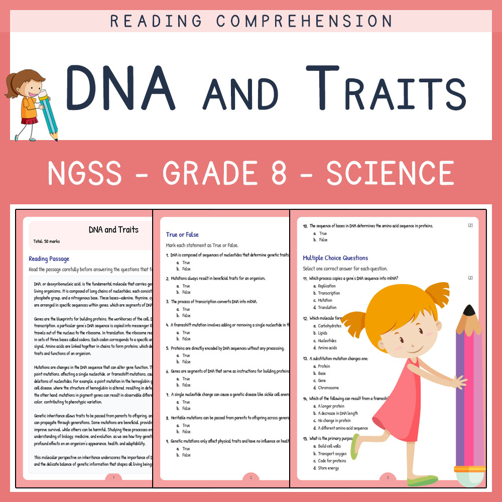 Grade 8 Science worksheet worksheet — Grade 8 Science | DNA and Traits Worksheet (PDF + Answer Key) NGSS-Aligned — page 1