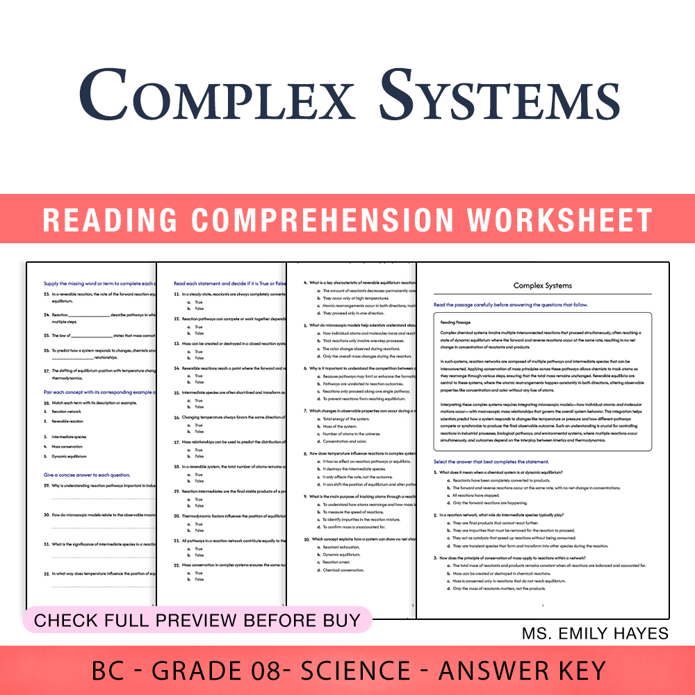 Grade 8 Science worksheet worksheet — 8th Grade Science | Complex Systems Worksheet (PDF+ Answer Key) — page 1
