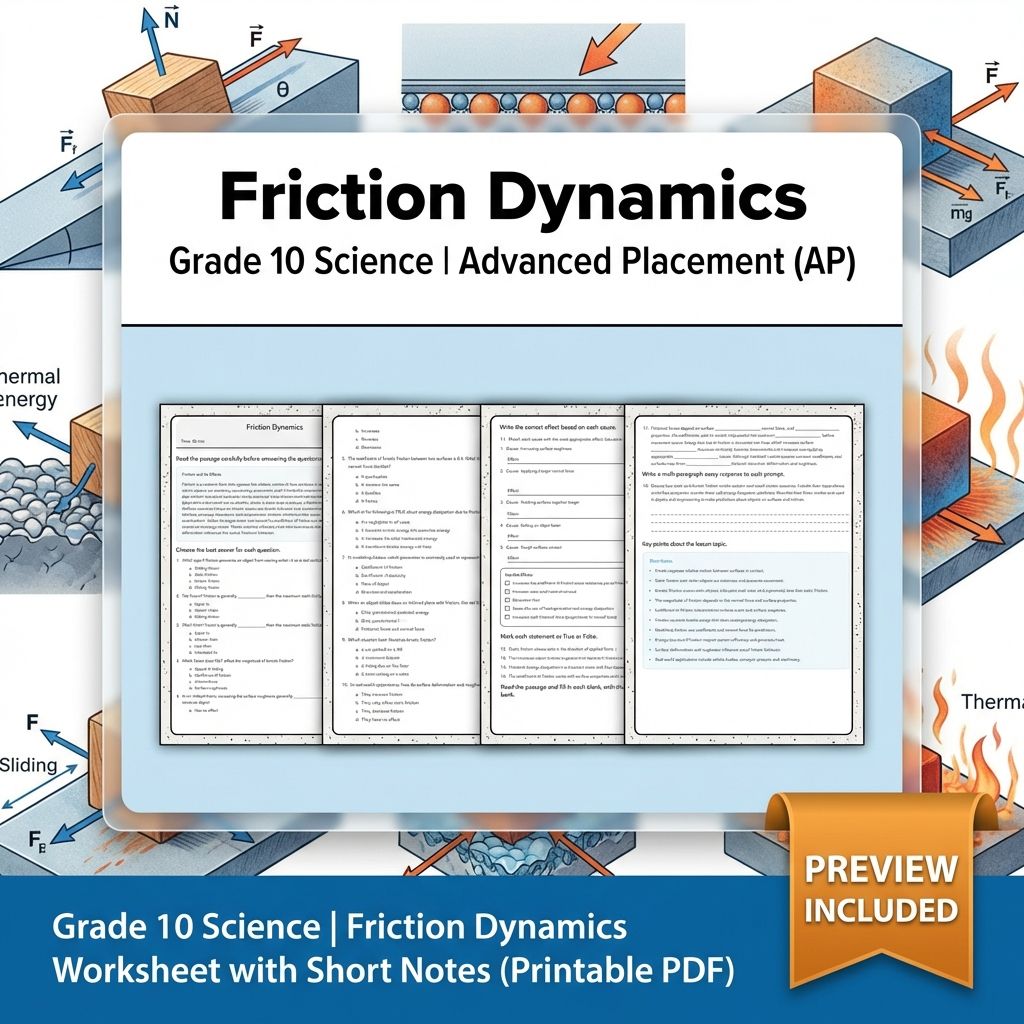 Grade 10 Science | Friction Dynamics Worksheet with Short Notes (Printable PDF)